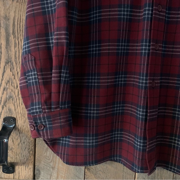 Men’s L REG L.L. BEAN Dark Red & Navy Plaid 100% Cotton Chamois Shirt Jacket EC - Picture 6 of 12